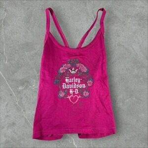 Vintage Harley‎ Davidson Shirt Womens Large Pink 1989 Lace Tank Strap 80s Floral